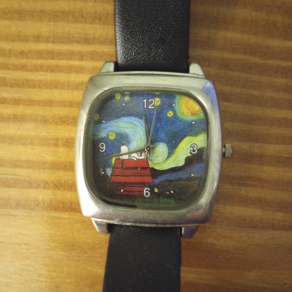 Snoopy Starry Night Silver Tone Square Watch